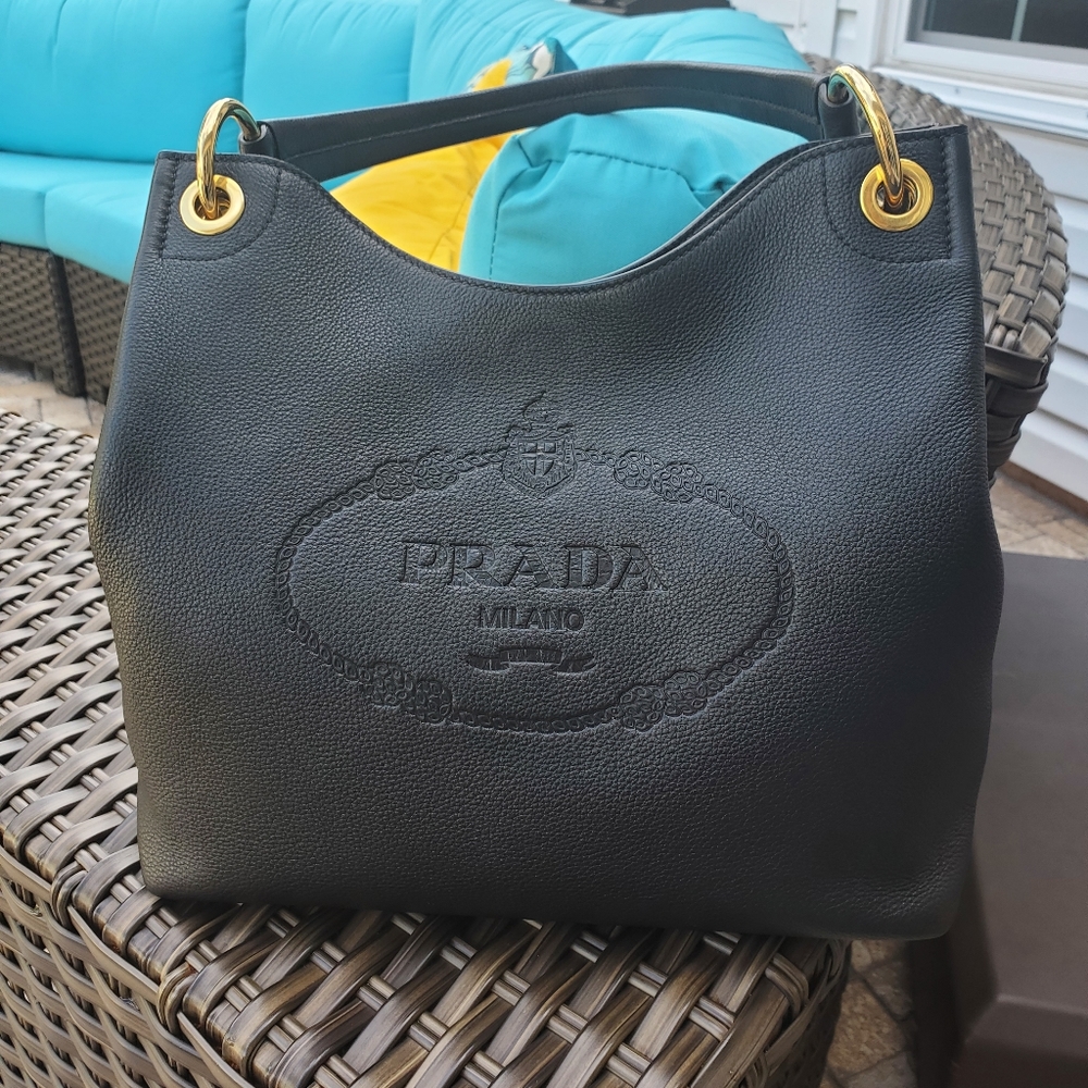 Prada Phenix Embossed Leather Hobo Tote